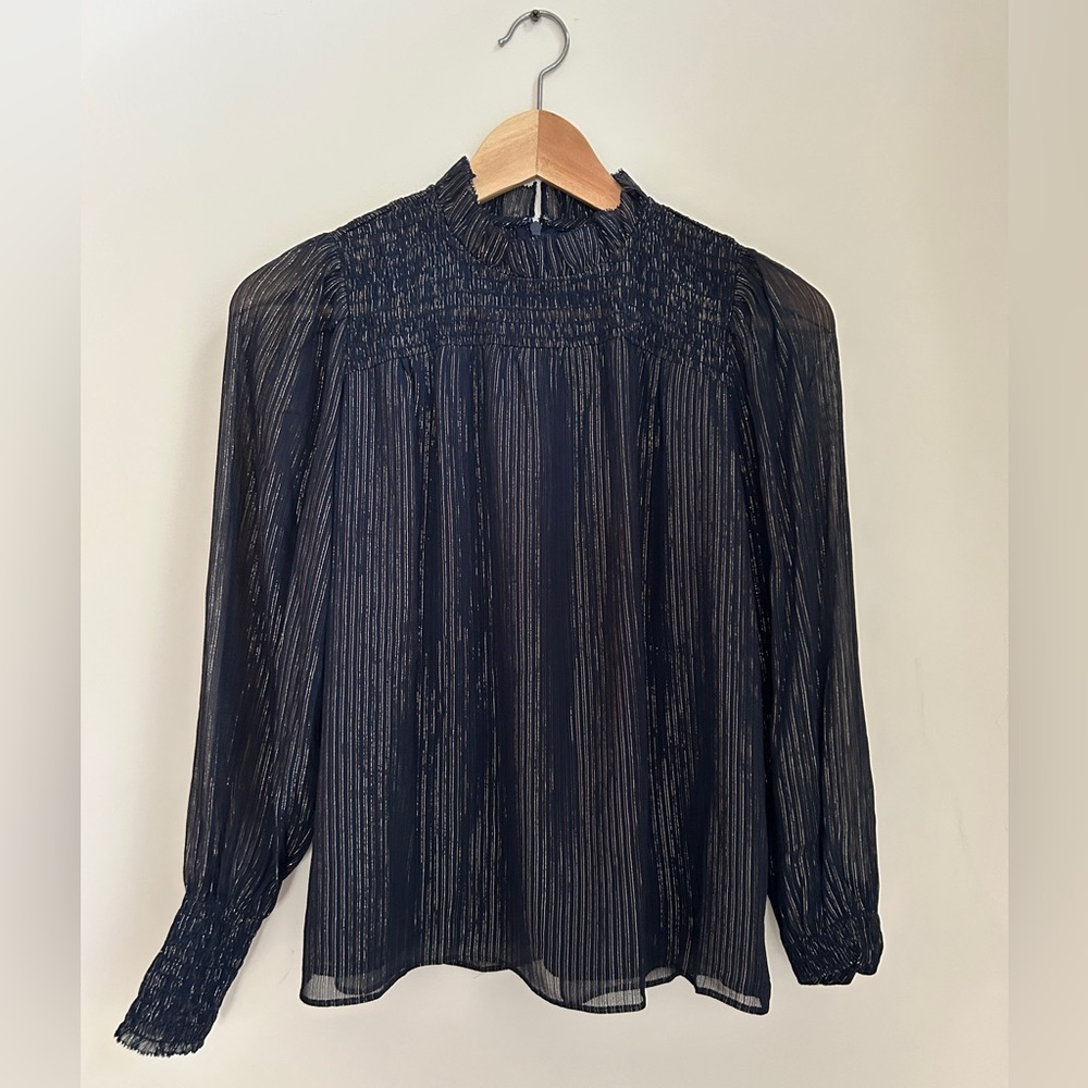 Ann Taylor Navy and Gold Striped Blouse